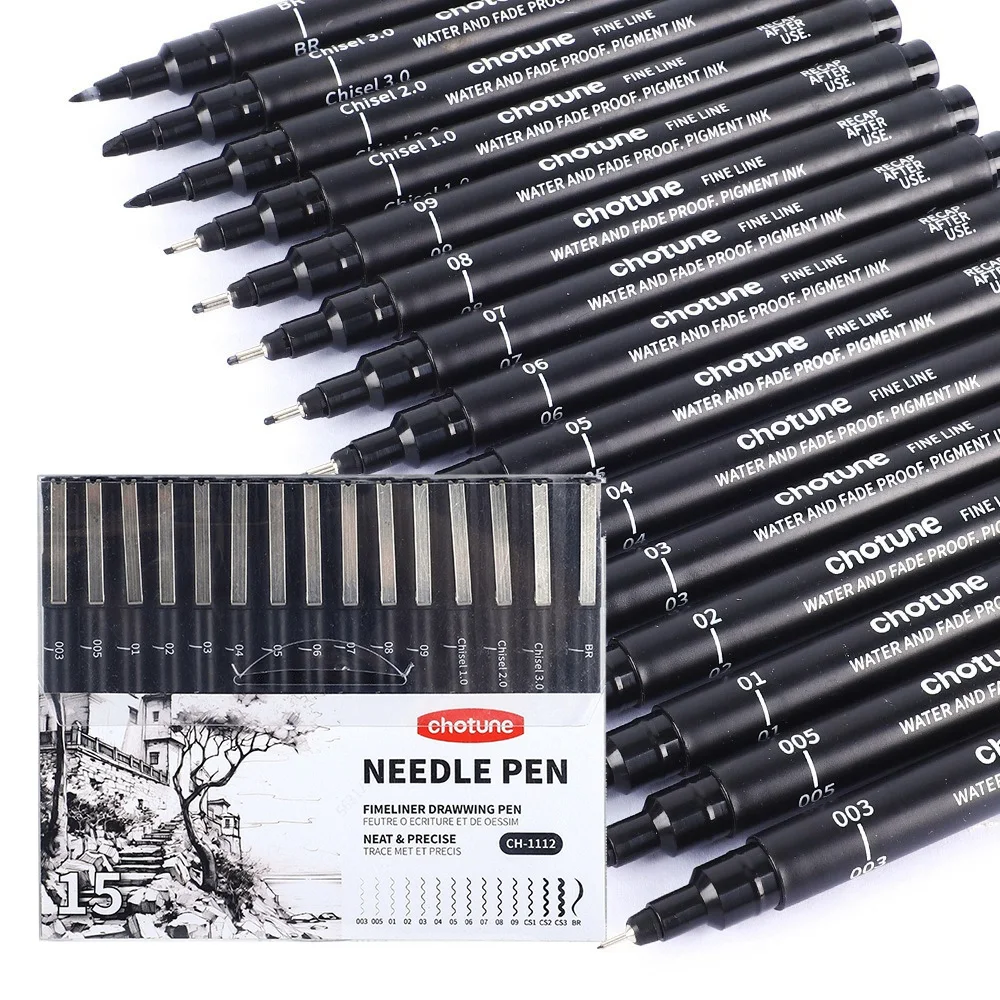 Copic Marker Sketch - Micro canetas pretas, 15 tamanhos, tinta