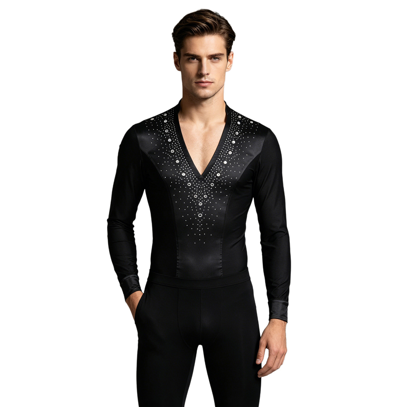 Mens latina jazz dança collant - Rhinestone Banding Trim avaliação e preço
